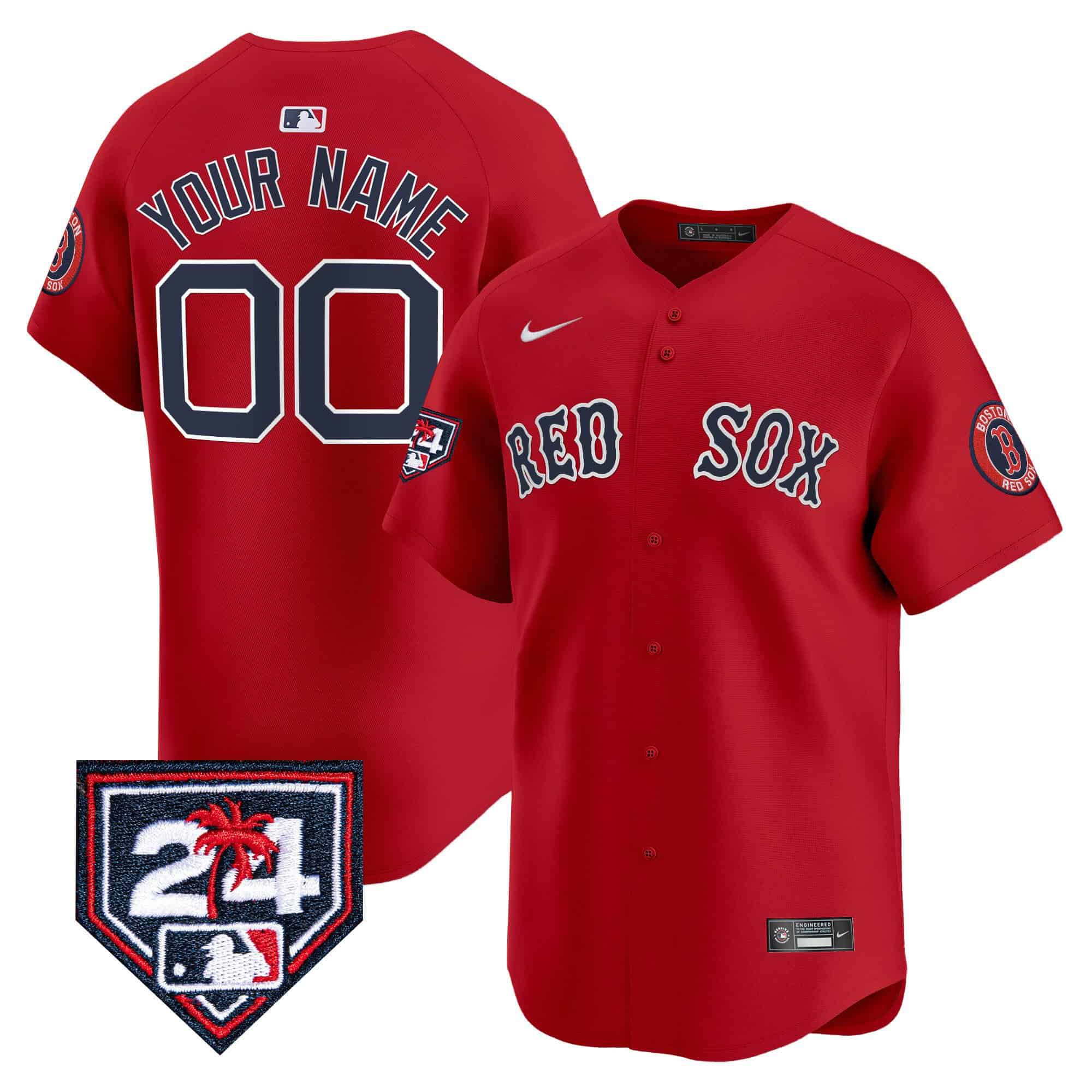 Men Boston Red Sox Red Nike 2024 Spring Training Patch Vapor Premier Limited Custom MLB Jersey